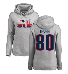 Women's Nike New England Patriots #80 Irving Fryar Heather Gray 2017 AFC Champions Pullover Hoodie
