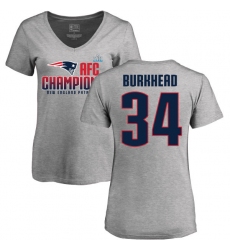 Women's Nike New England Patriots #34 Rex Burkhead Heather Gray 2017 AFC Champions V-Neck T-Shirt