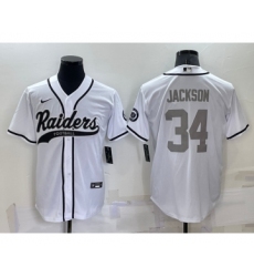 Men's Las Vegas Raiders #34 Bo Jackson White Grey Stitched MLB Cool Base Nike Baseball Jersey