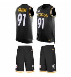 Men's Nike Pittsburgh Steelers #91 Kevin Greene Limited Black Tank Top Suit NFL Jersey