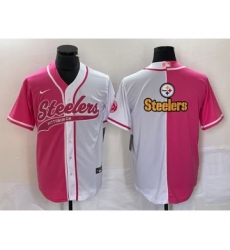 Men's Nike Pittsburgh Steelers Big Logo Pink White Two Tone Cool Base Stitched Baseball Jersey