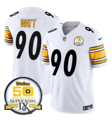 Men's Pittsburgh Steelers #90 T J Watt White 2024 F U S E 50th Anniversary Of Super Bowl IX Alternate Vapor Untouchable Limited Stitched Jersey Men's Pittsburgh Steelers #90 T J Watt White 2024 F U S E 50th Anniversary Of Super Bowl IX Alternate Vapor Untouchable Limited Stitched Jersey