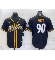 Men's Pittsburgh Steelers #90 T.J. Watt Black With Patch Cool Base Stitched Baseball Jersey
