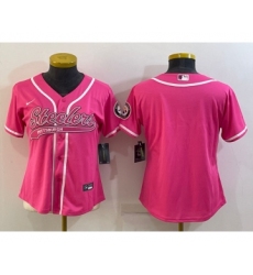 Women's Pittsburgh Steelers Blank Pink With Patch Cool Base Stitched Baseball Jersey Women's Pittsburgh Steelers Blank Pink With Patch Cool Base Stitched Baseball Jersey