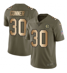 Men's Nike Pittsburgh Steelers #30 James Conner Limited Olive/Gold 2017 Salute to Service NFL Jersey