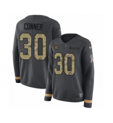 Women's Nike Pittsburgh Steelers #30 James Conner Limited Black Salute to Service Therma Long Sleeve NFL Jersey