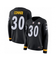 Women's Nike Pittsburgh Steelers #30 James Conner Limited Black Therma Long Sleeve NFL Jersey