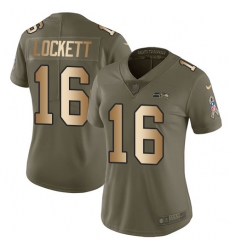 Women's Nike Seattle Seahawks #16 Tyler Lockett Limited Olive/Gold 2017 Salute to Service NFL Jersey