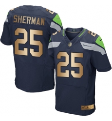Men's Nike Seattle Seahawks #25 Richard Sherman Elite Navy/Gold Team Color NFL Jersey
