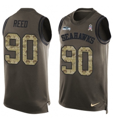 Men's Nike Seattle Seahawks #90 Jarran Reed Limited Green Salute to Service Tank Top NFL Jersey