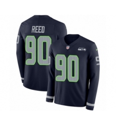 Men's Nike Seattle Seahawks #90 Jarran Reed Limited Navy Blue Therma Long Sleeve NFL Jersey