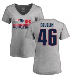 Women's Nike New England Patriots #46 James Develin Heather Gray 2017 AFC Champions V-Neck T-Shirt