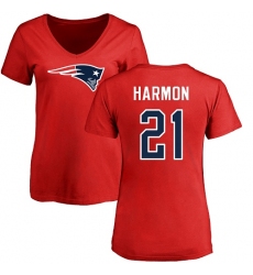 NFL Women's Nike New England Patriots #21 Duron Harmon Red Name & Number Logo Slim Fit T-Shirt