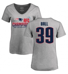 Women's Nike New England Patriots #39 Montee Ball Heather Gray 2017 AFC Champions V-Neck T-Shirt