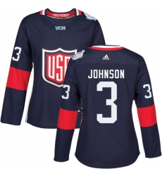 Women's Adidas Team USA #3 Jack Johnson Premier Navy Blue Away 2016 World Cup Hockey Jersey