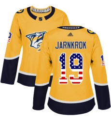 Women's Adidas Nashville Predators #19 Calle Jarnkrok Authentic Gold USA Flag Fashion NHL Jersey