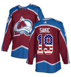 Men's Adidas Colorado Avalanche #19 Joe Sakic Authentic Burgundy Red USA Flag Fashion NHL Jersey
