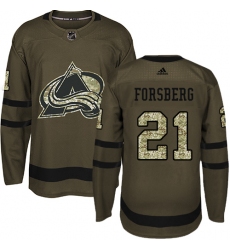 Youth Adidas Colorado Avalanche #21 Peter Forsberg Premier Green Salute to Service NHL Jersey