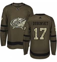 Men's Adidas Columbus Blue Jackets #17 Brandon Dubinsky Premier Green Salute to Service NHL Jersey