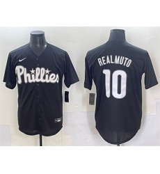 Men's Philadelphia Phillies #10 J.T. Realmuto Black Lights Out Limited Stitched Baseball Jersey
