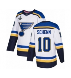 Men's St. Louis Blues #10 Brayden Schenn Authentic White Away 2019 Stanley Cup Champions Hockey Jersey