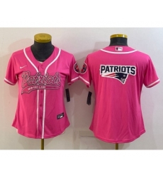 Women's New England Patriots Pink Team Big Logo With Patch Cool Base Stitched Baseball Jersey