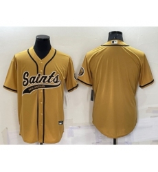 Men's New Orleans Saints Blank Gold Stitched Cool Base Nike Baseball Jersey