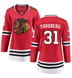 Women's Chicago Blackhawks #31 Anton Forsberg Fanatics Branded Red Home Breakaway NHL Jersey