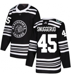 Men's Adidas Chicago Blackhawks #45 Luc Snuggerud Authentic Black 2019 Winter Classic NHL Jersey