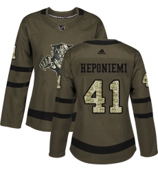 Women's Adidas Florida Panthers #41 Aleksi Heponiemi Authentic Green Salute to Service NHL Jersey