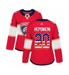 Women's Florida Panthers #20 Aleksi Heponiemi Authentic Red USA Flag Fashion Hockey Jersey