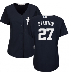 Women's Majestic New York Yankees #27 Giancarlo Stanton Authentic Navy Blue Alternate MLB Jersey
