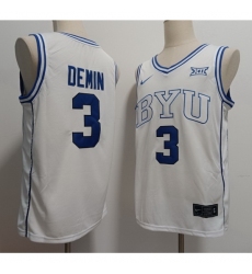 Men's BYU Cougars #3 Egor Demin White Stitched NCAA Basketball Jersey