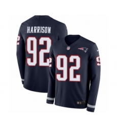 Men's Nike New England Patriots #92 James Harrison Limited Navy Blue Therma Long Sleeve NFL Jersey