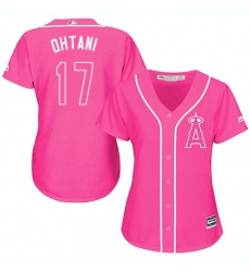 Women's Majestic Los Angeles Angels of Anaheim #17 Shohei Ohtani Replica Pink Fashion MLB Jersey