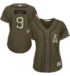 Women's Majestic Los Angeles Angels of Anaheim #9 Justin Upton Authentic Green Salute to Service MLB Jersey