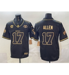 Men's Buffalo Bills #17 Josh Allen Black Gold 2025 F.U.S.E. “Rivalries” With Farewell & 4-Star C Vapor Limited Football Stitched Jersey