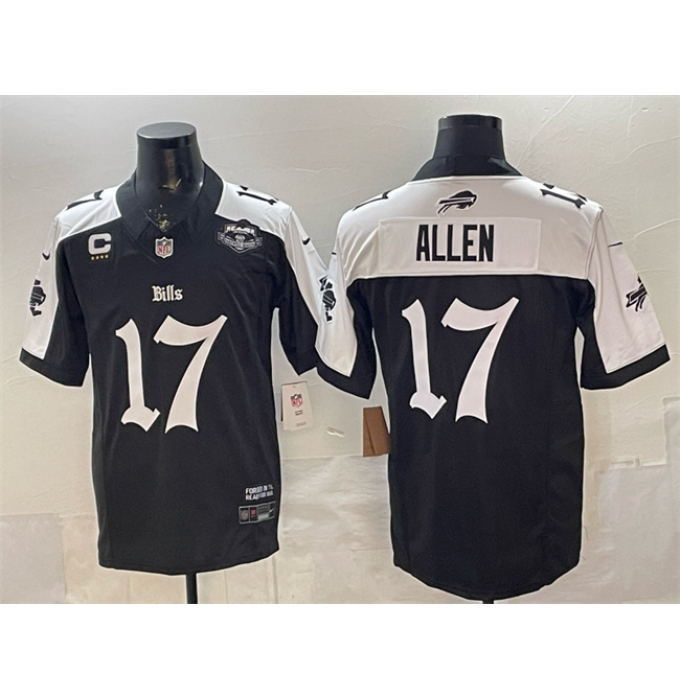 Men's Buffalo Bills #17 Josh Allen Black White 2025 F.U.S.E. 'Gothic Cold Front Edition' With Farewell & 4-Star C Vapor Limited Football Stitched Jersey