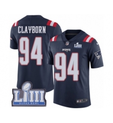Men's Nike New England Patriots #94 Adrian Clayborn Limited Navy Blue Rush Vapor Untouchable Super Bowl LIII Bound NFL Jersey
