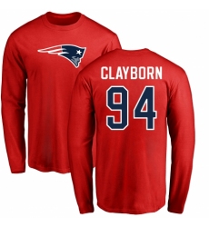 NFL Nike New England Patriots #94 Adrian Clayborn Red Name & Number Logo Long Sleeve T-Shirt