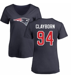 NFL Women's Nike New England Patriots #94 Adrian Clayborn Navy Blue Name & Number Logo Slim Fit T-Shirt