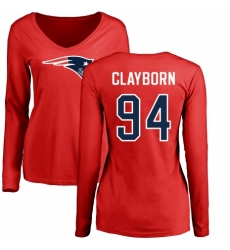 NFL Women's Nike New England Patriots #94 Adrian Clayborn Red Name & Number Logo Slim Fit Long Sleeve T-Shirt