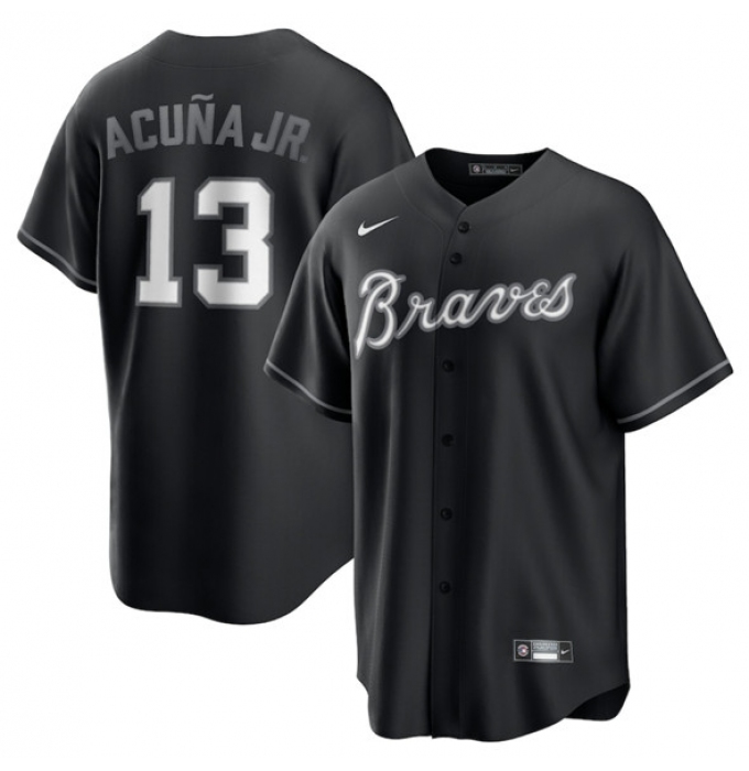 Men's Atlanta Braves #13 Ronald Acuna Jr. Black Lights Out Limited Stitched Baseball Jersey