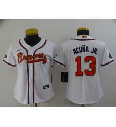 Women's Atlanta Braves #13 Ronald Acuna Jr. Nike White 2022 Gold Program Authentic Player Jersey