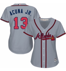 Women's Majestic Atlanta Braves #13 Ronald Acuna Jr. Authentic Grey Road Cool Base MLB Jersey