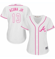 Women's Majestic Atlanta Braves #13 Ronald Acuna Jr. Authentic White Fashion Cool Base MLB Jersey
