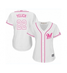 Women's Milwaukee Brewers #22 Christian Yelich Authentic White Fashion Cool Base Baseball Player Jersey