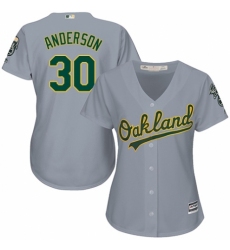 Women's Majestic Oakland Athletics #30 Brett Anderson Authentic Grey Road Cool Base MLB Jersey