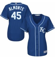 Women's Majestic Kansas City Royals #45 Abraham Almonte Authentic Blue Alternate 2 Cool Base MLB Jersey