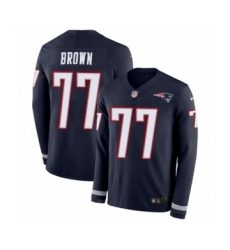 Men's Nike New England Patriots #77 Trent Brown Limited Navy Blue Therma Long Sleeve NFL Jersey
